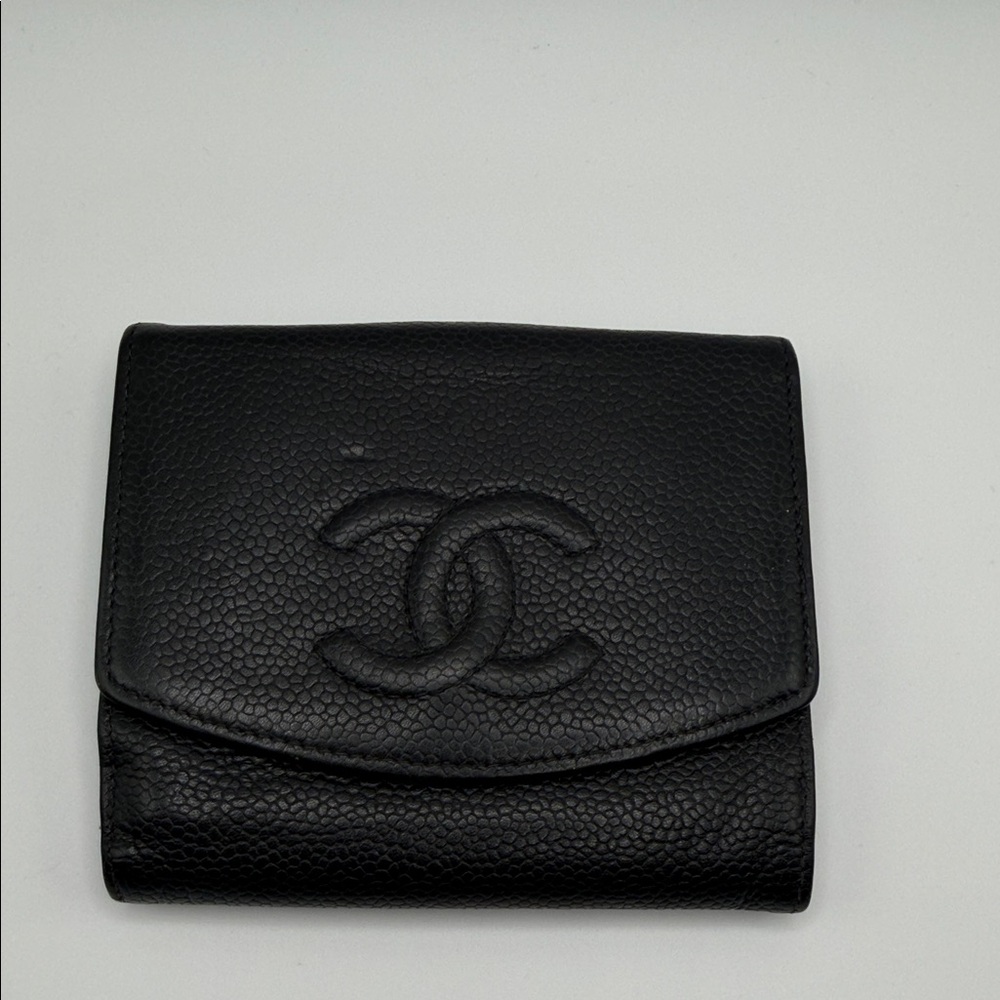 CHANEL Black Caviar Leather Timeless "CC" Compact Wallet